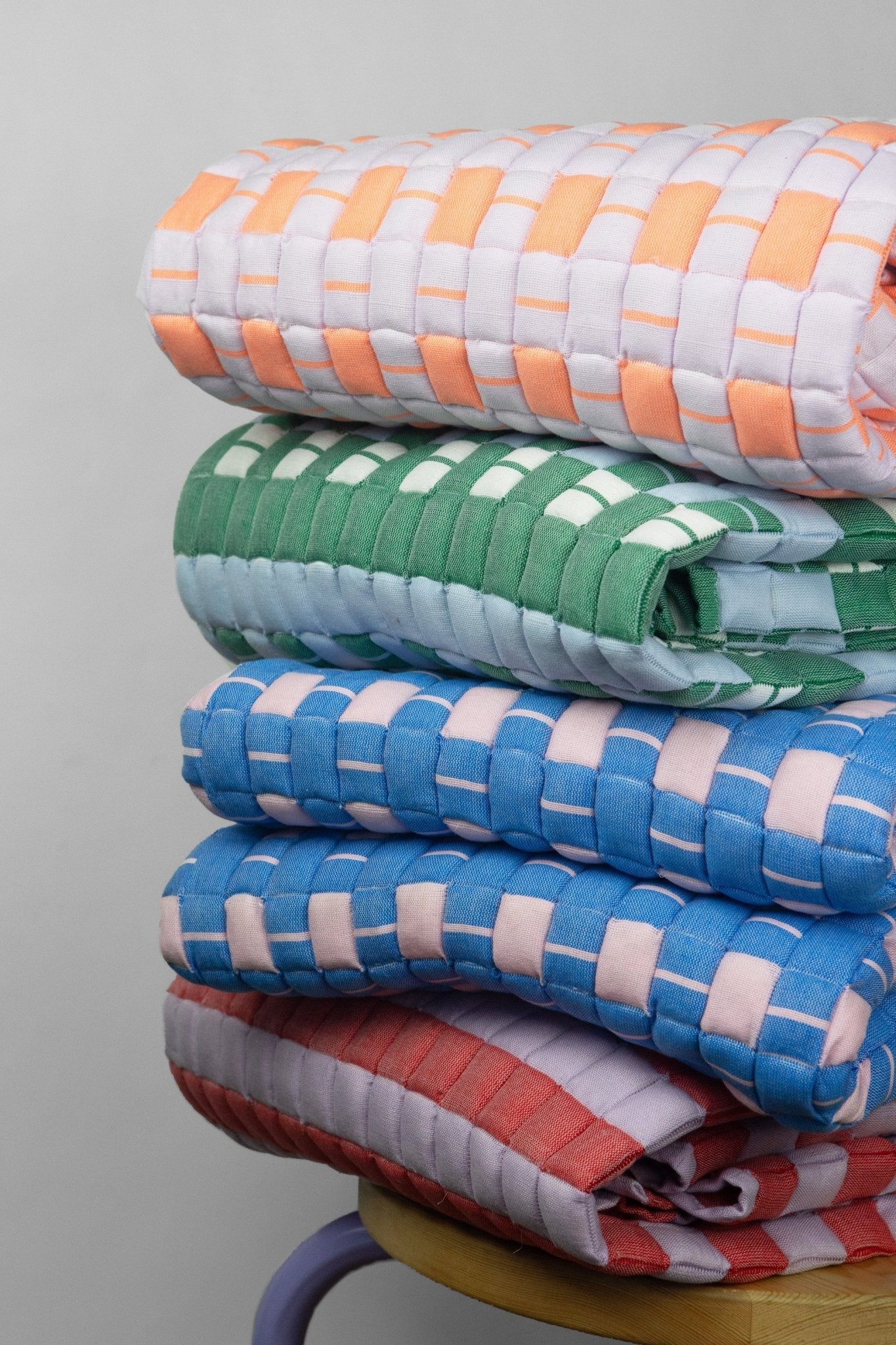 Archive New York Quilted Sujani Throw Blanket - Soft Blue, White and Green