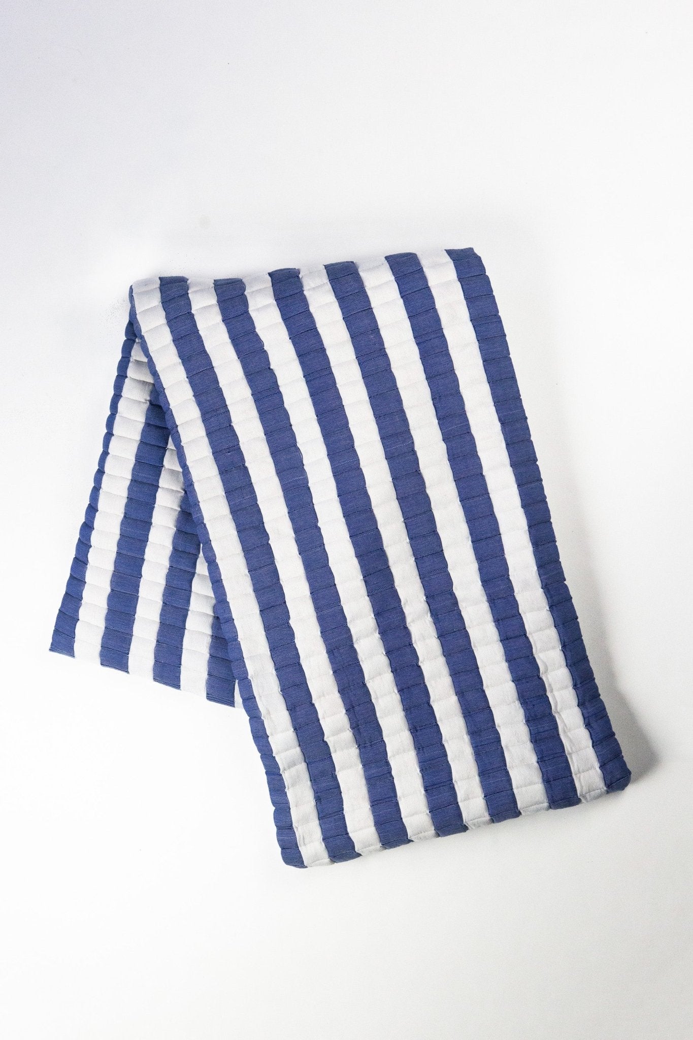 Archive New York Quilted Sujani Throw Blanket - Blue and White Striped
