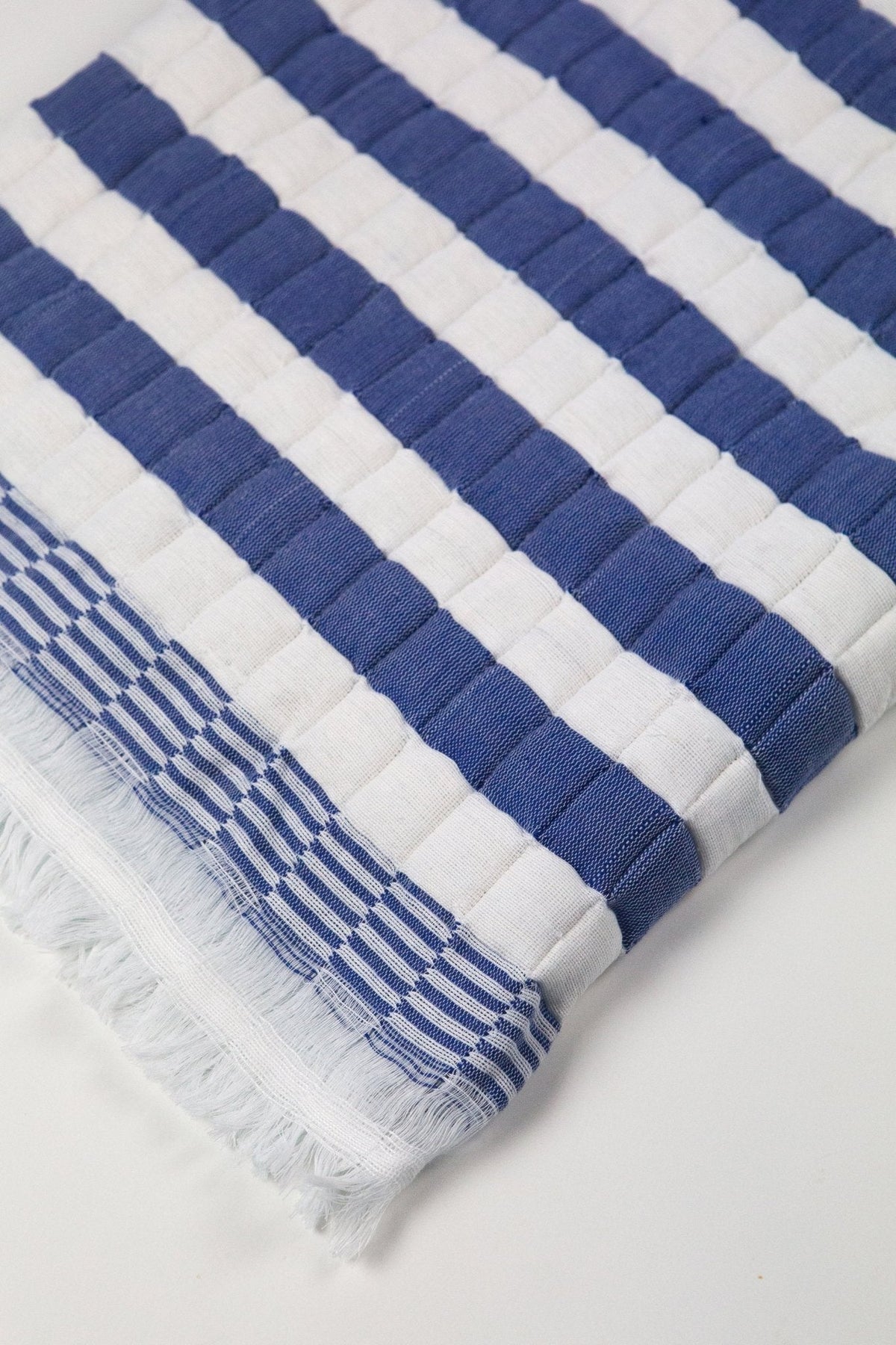 Archive New York Quilted Sujani Throw Blanket - Blue and White Striped