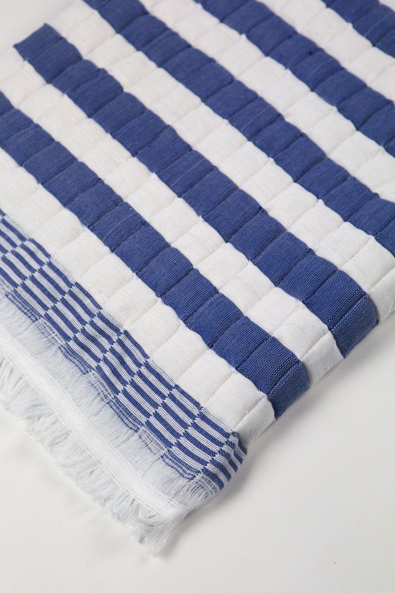 Archive New York Quilted Sujani Throw Blanket - Blue and White Striped