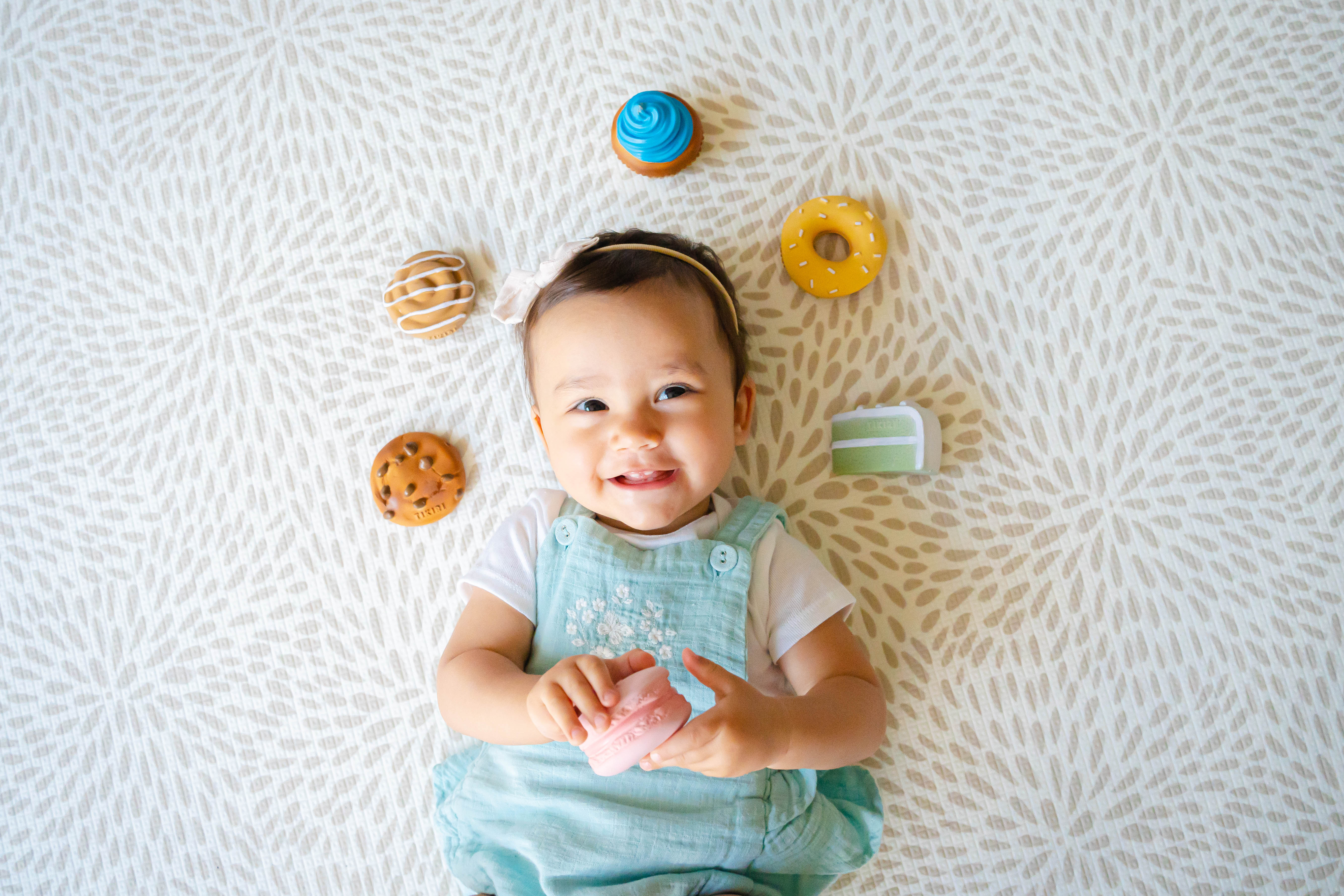 Tikiri Toys Donut Natural Rubber Teether, Rattle & Pretend Play