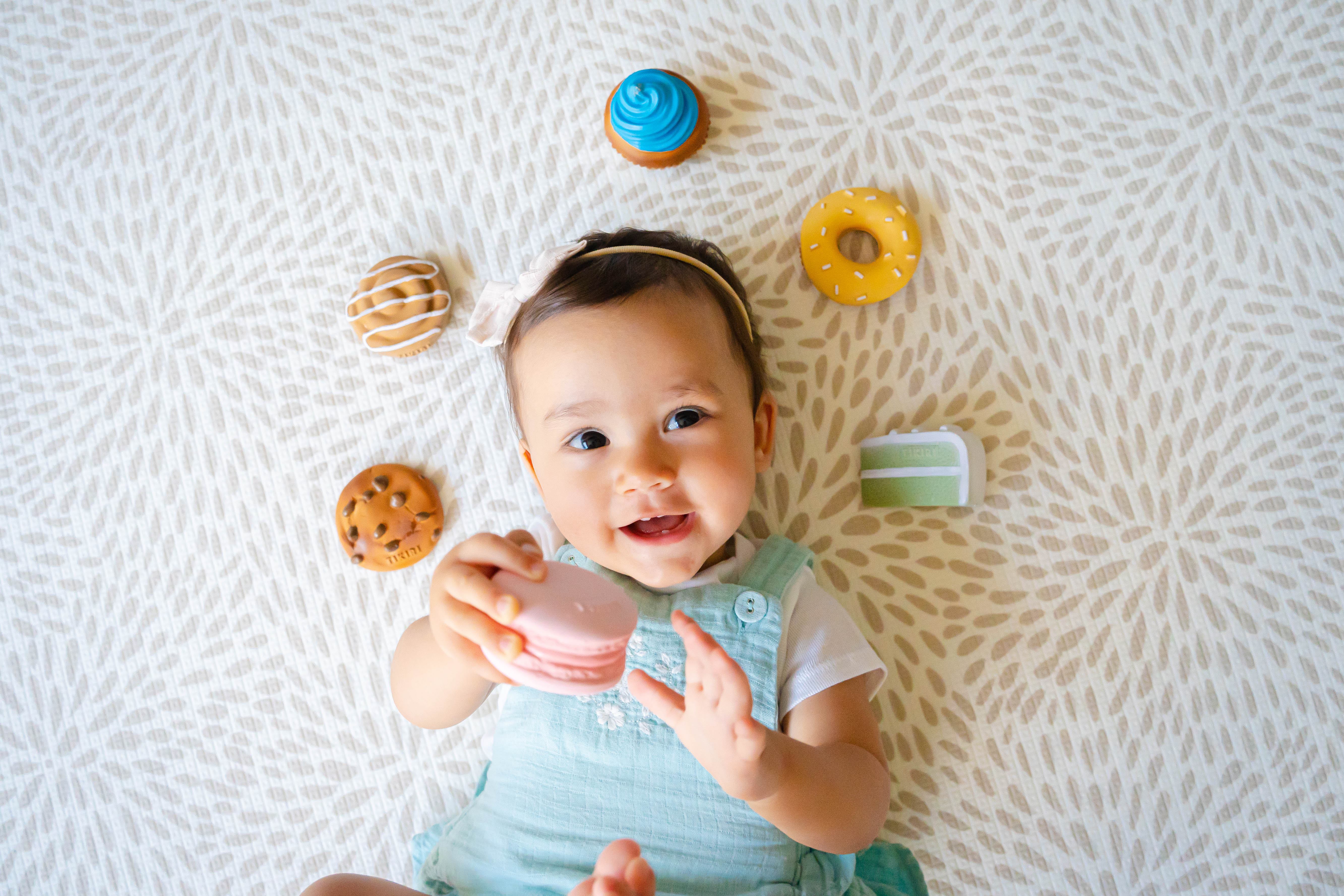 Tikiri Toys Danish Pastry Natural Rubber Teether, Rattle & Pretend Play