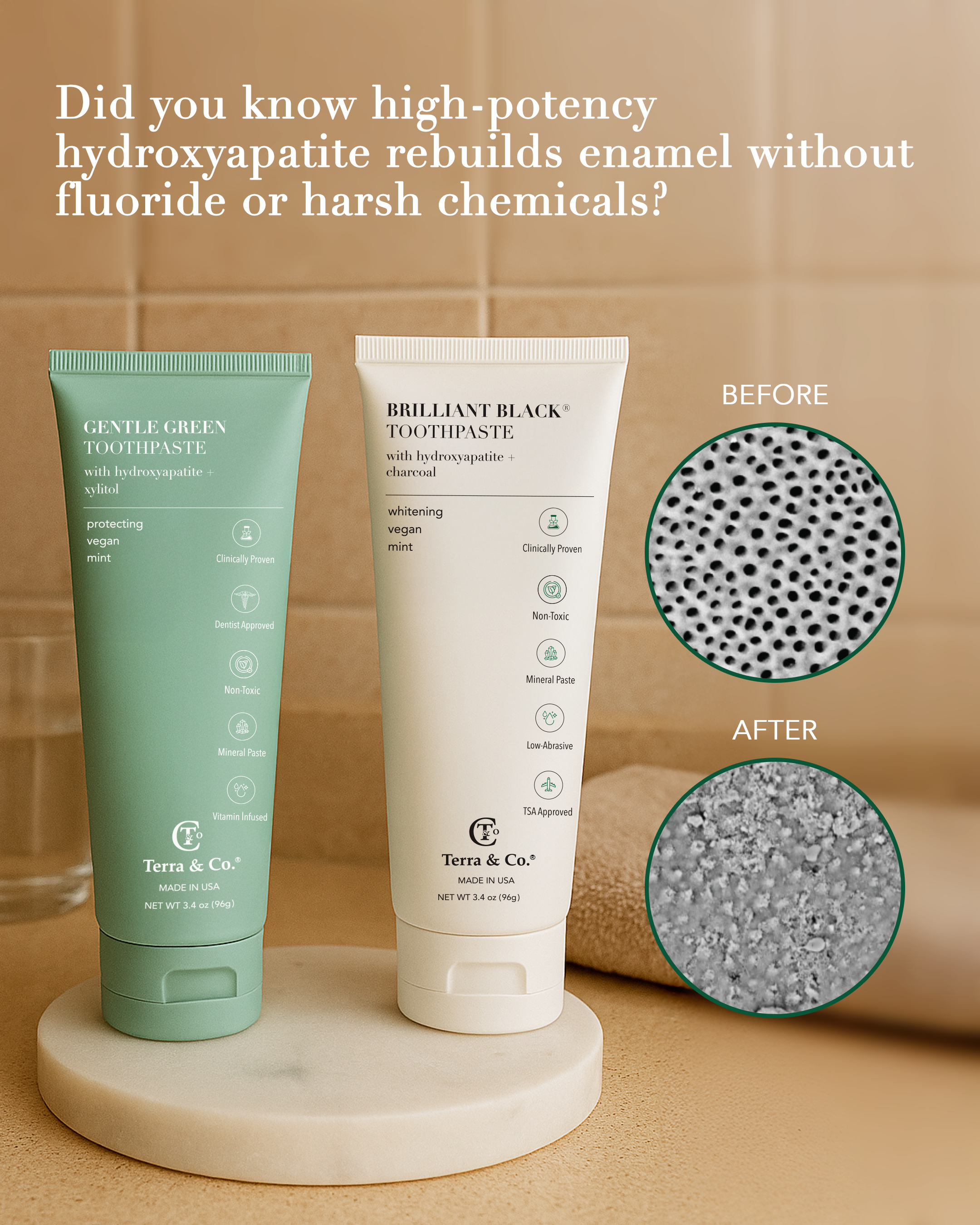 Terra & Co. Natural Charcoal Toothpaste + Hydroxyapatite Bundle – Fluoride-Free Whitening & Remineralizing Duo