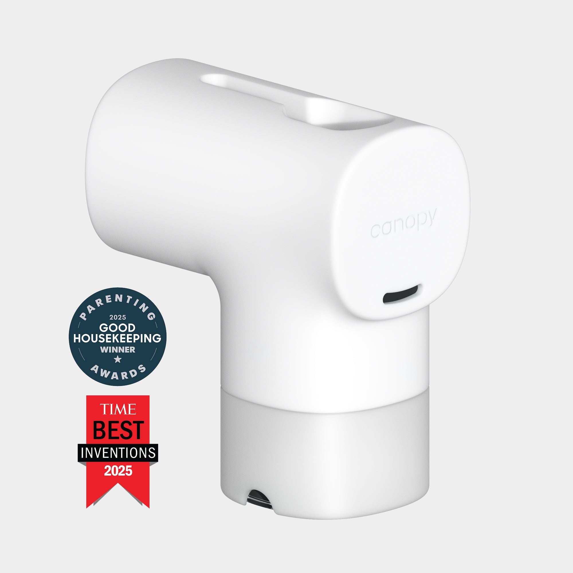 White electronic device with awards on a light gray background