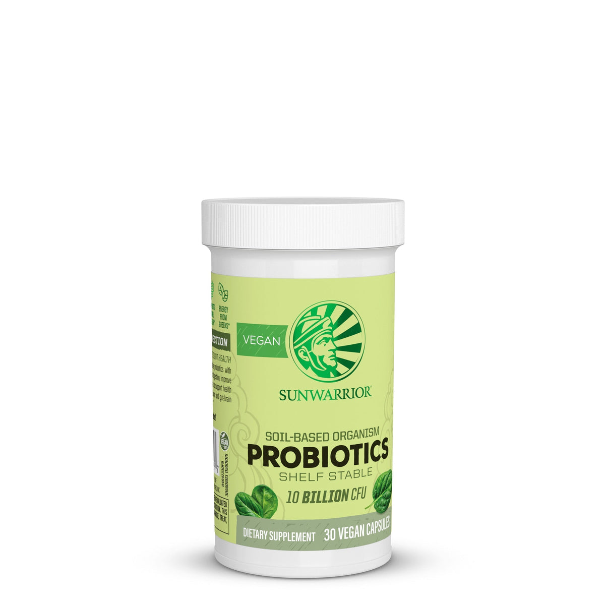 Three-quarter view of Sunwarrior Probiotics bottle