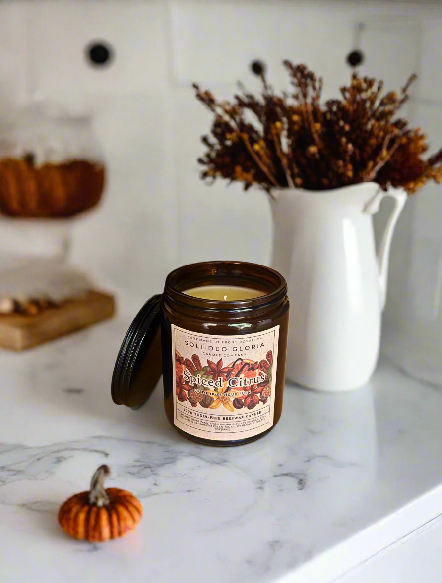 Soli Deo Gloria Candle Company Fall Bundle | 4 Pack | Pumpkin, Spice, Citrus, Warm