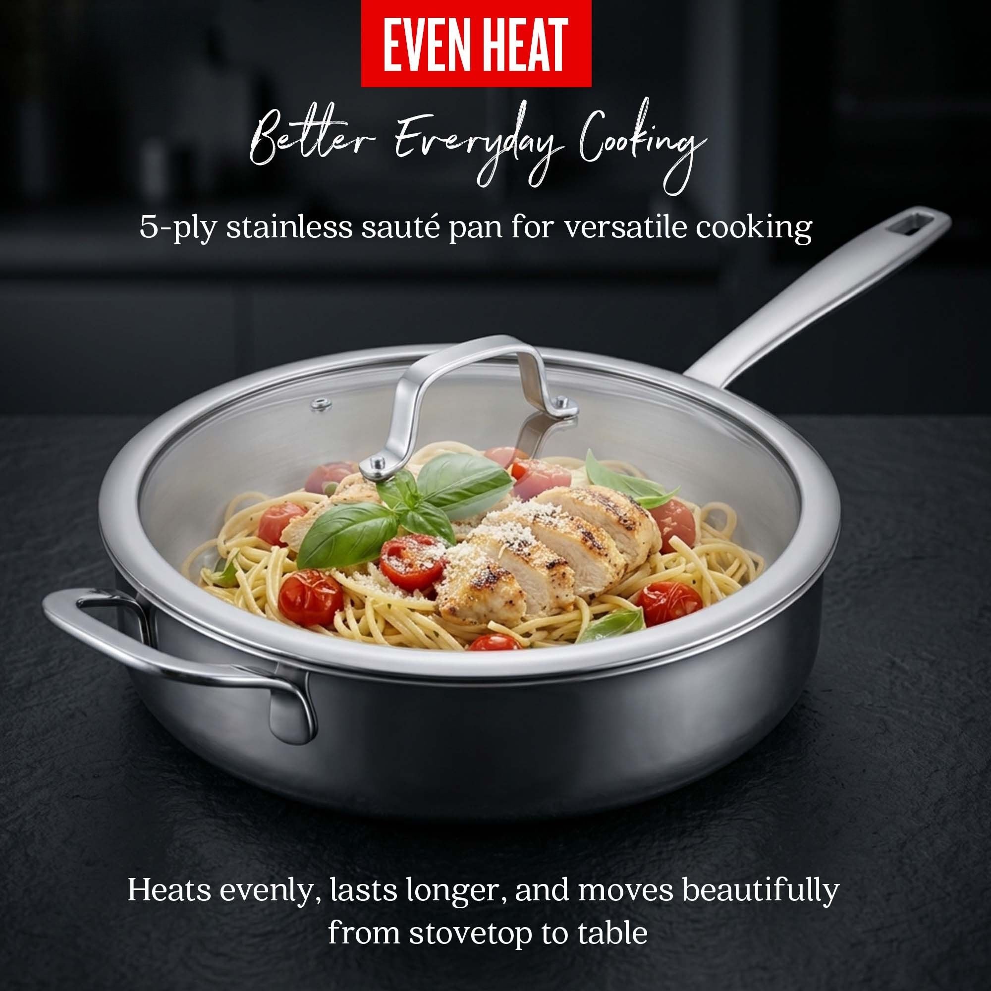 Alva Cookware 5-Ply Stainless Steel Sauté Pan with Lid, 4-Qt