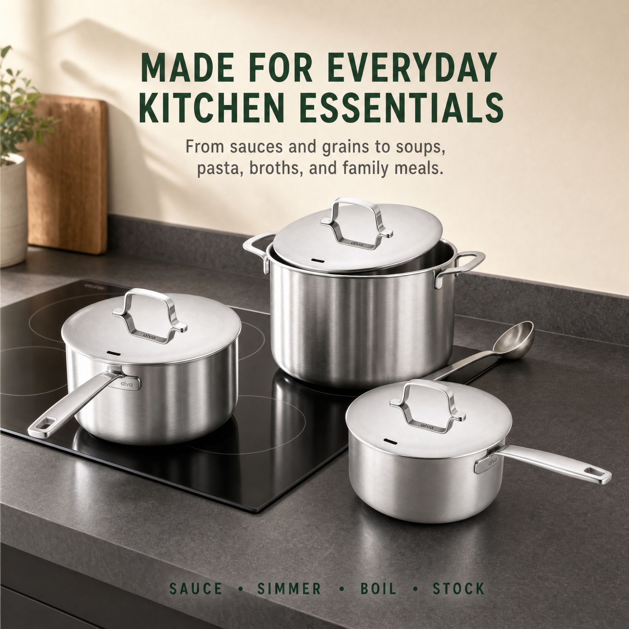 Alva Cookware Stainless Steel Pot Set, 6-Piece
