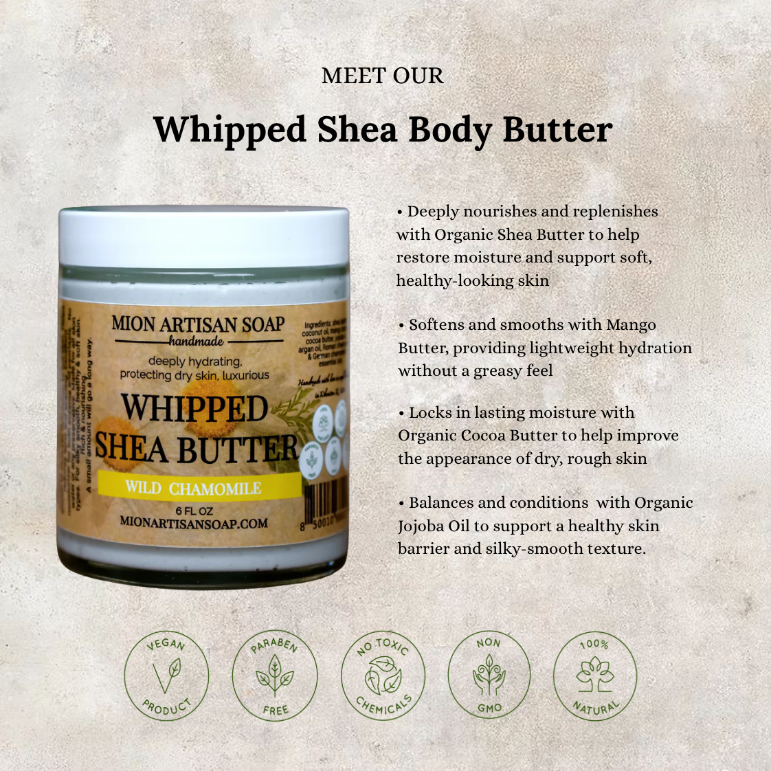 MION Artisan Soap Whipped Shea Butter | Deeply Hydrating and Rejuvenating