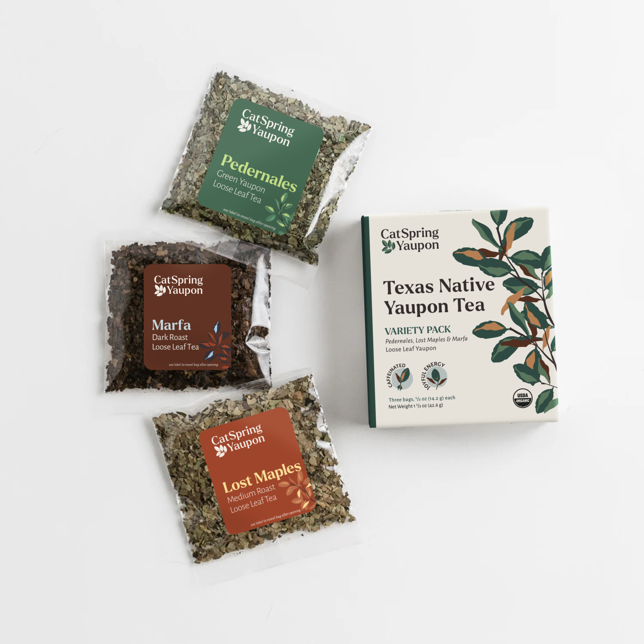 CatSpring Yaupon Loose Leaf Yaupon Variety Pack – Green, Medium & Dark Roasts