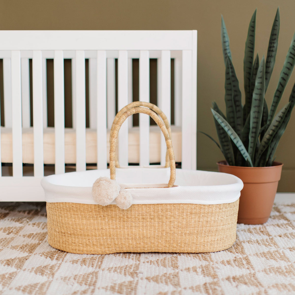 Plum+Sparrow Vegan Handle No-Hood Moses Basket