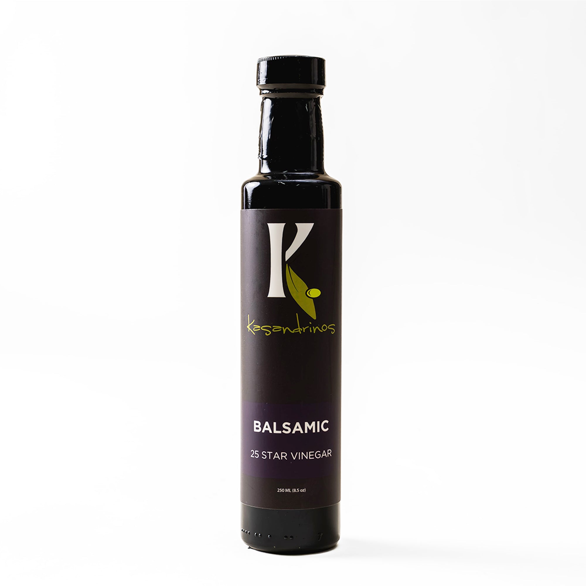 Bottle of Kegelvina balsamic vinegar on a white background