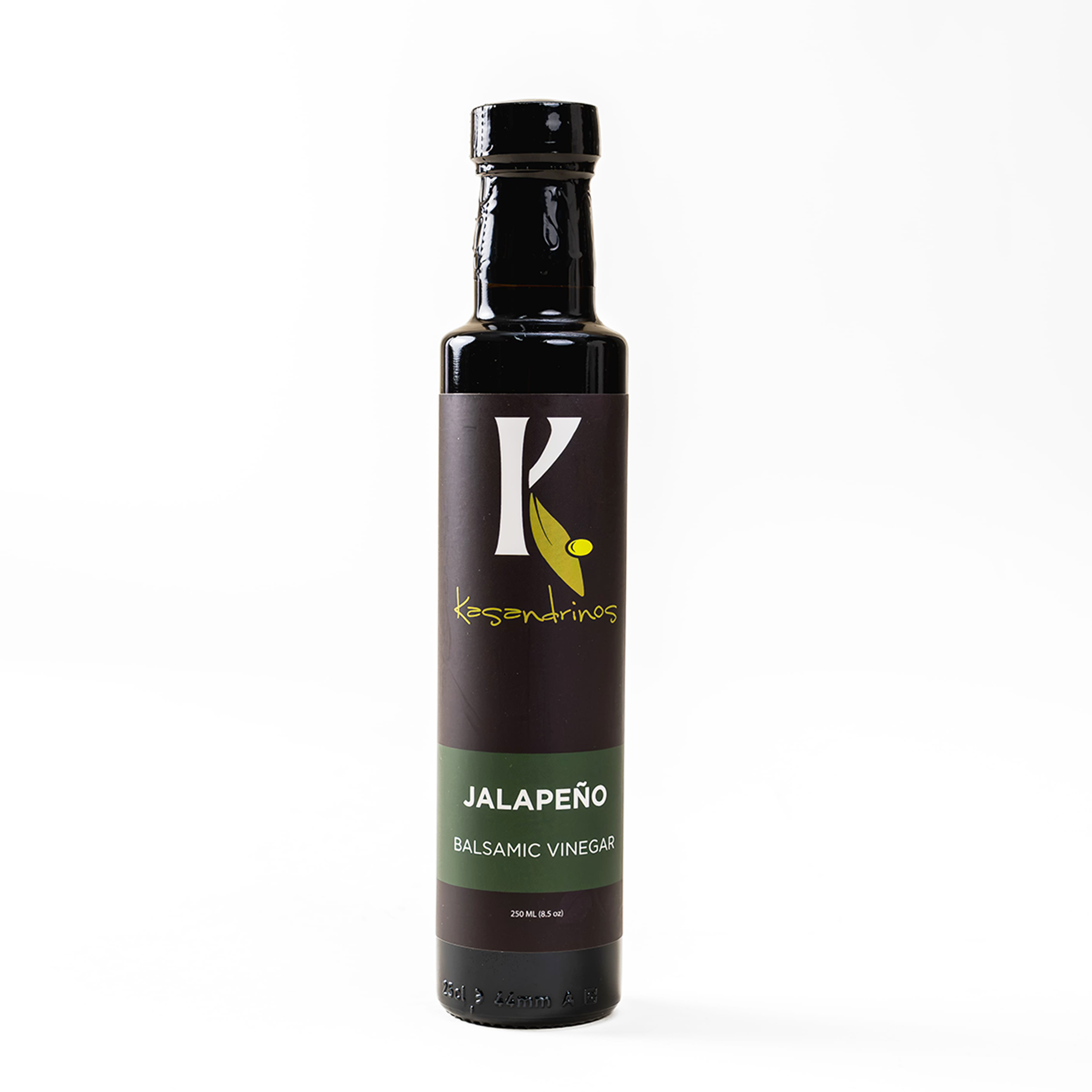 Bottle of Kesondrinks Jalapeño Balsamic Vinegar on a white background