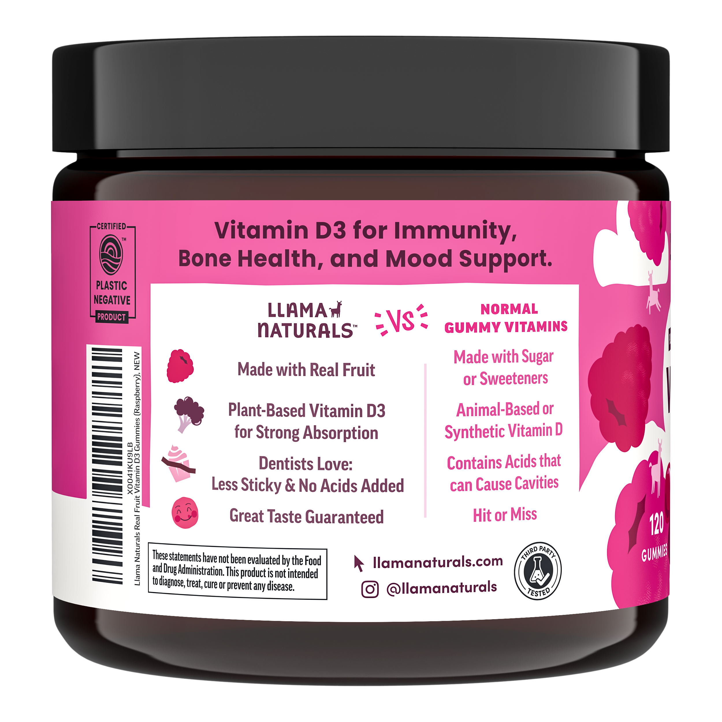 Llama Naturals Vitamin D3 Gummies, Raspberry (120 ct)