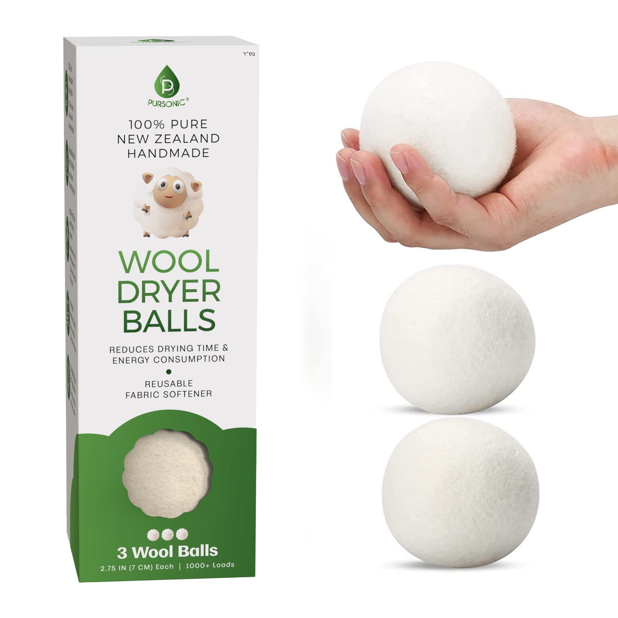 Pursonic 100% Pure New Zealand Wool Dryer Balls