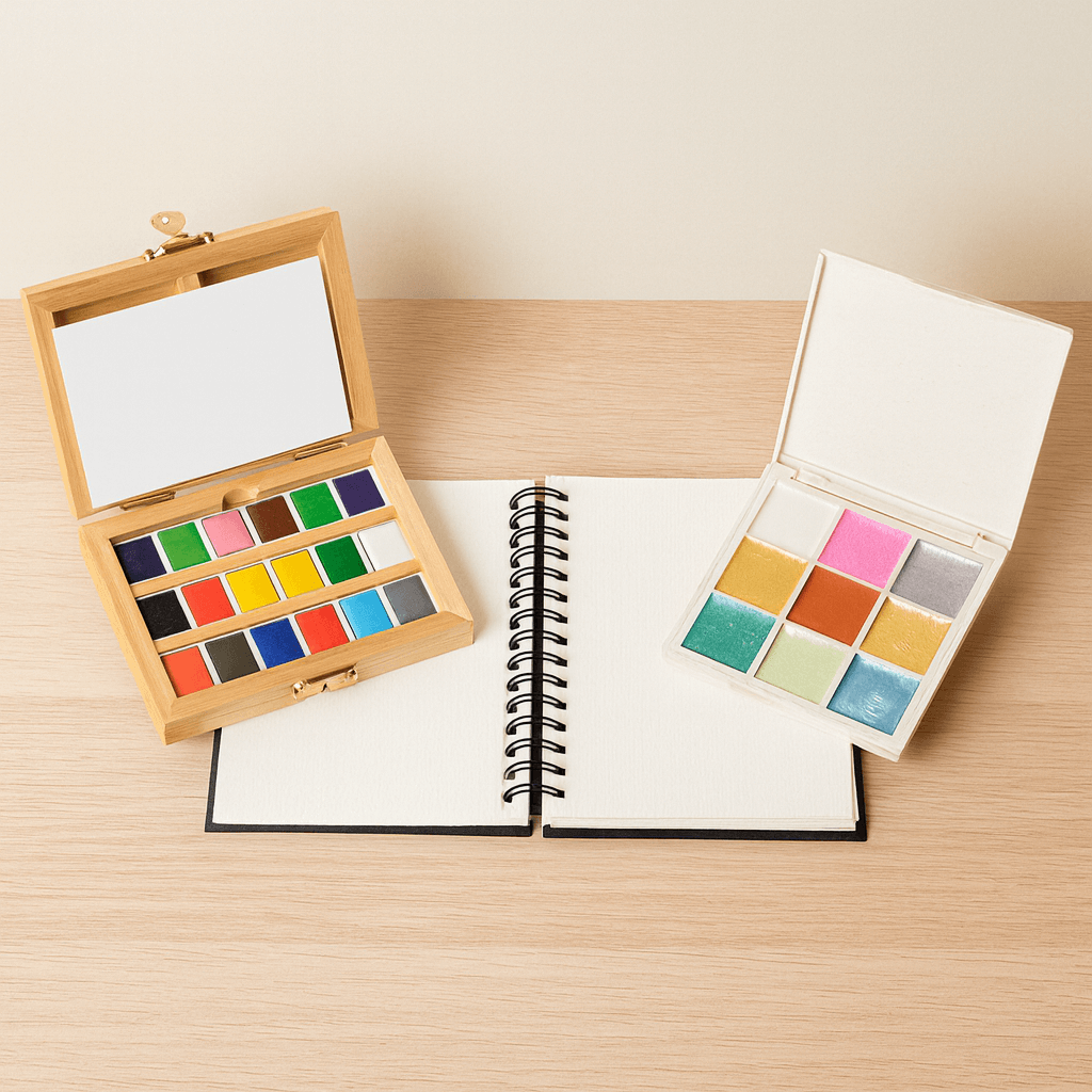 Elseware Unplug Watercolor Essentials Bundle | Bamboo Case, Metallics, & Paper Pad
