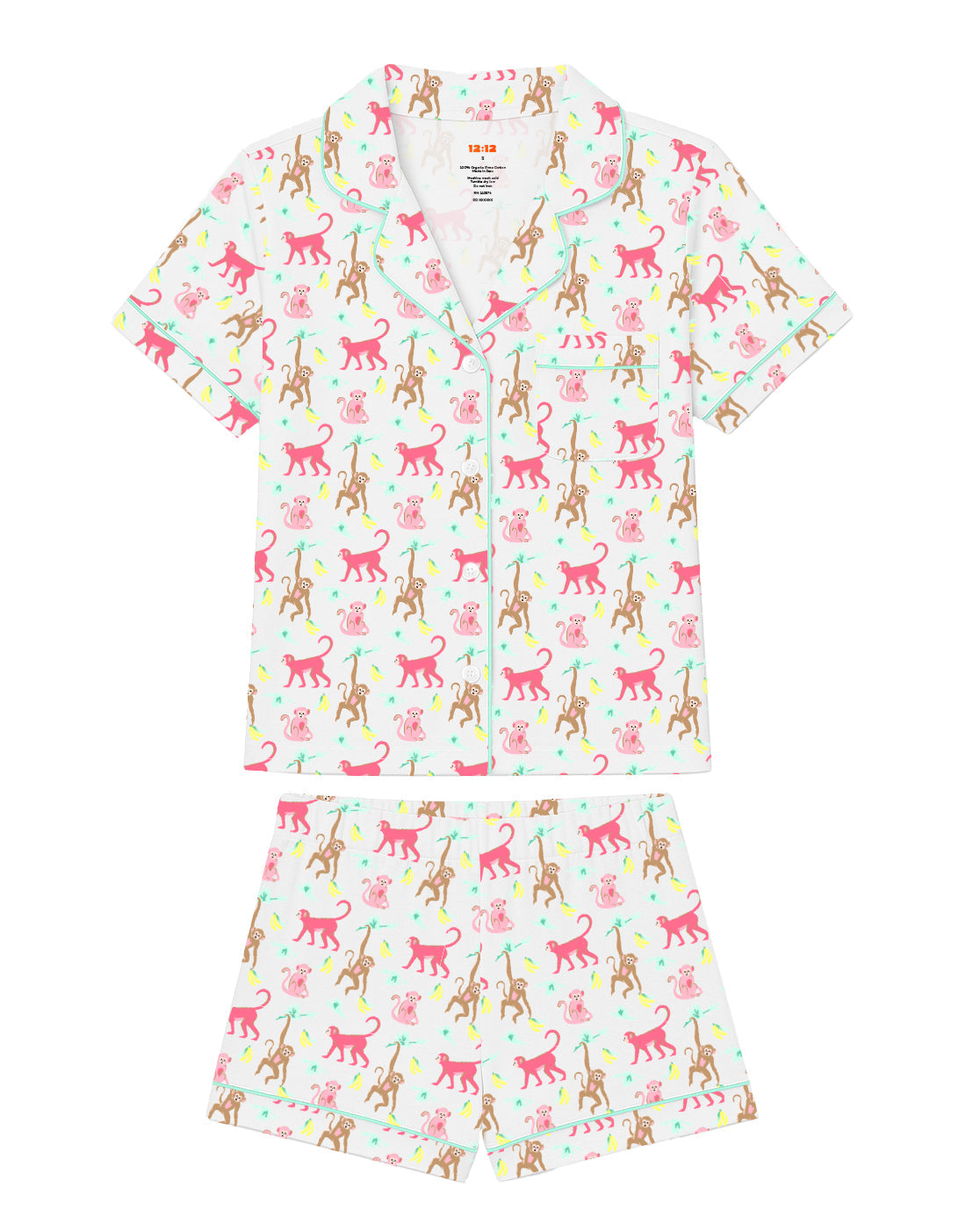 12|12 Organic Polo Pajama Set with Shorts [Monkeying Around Pink]