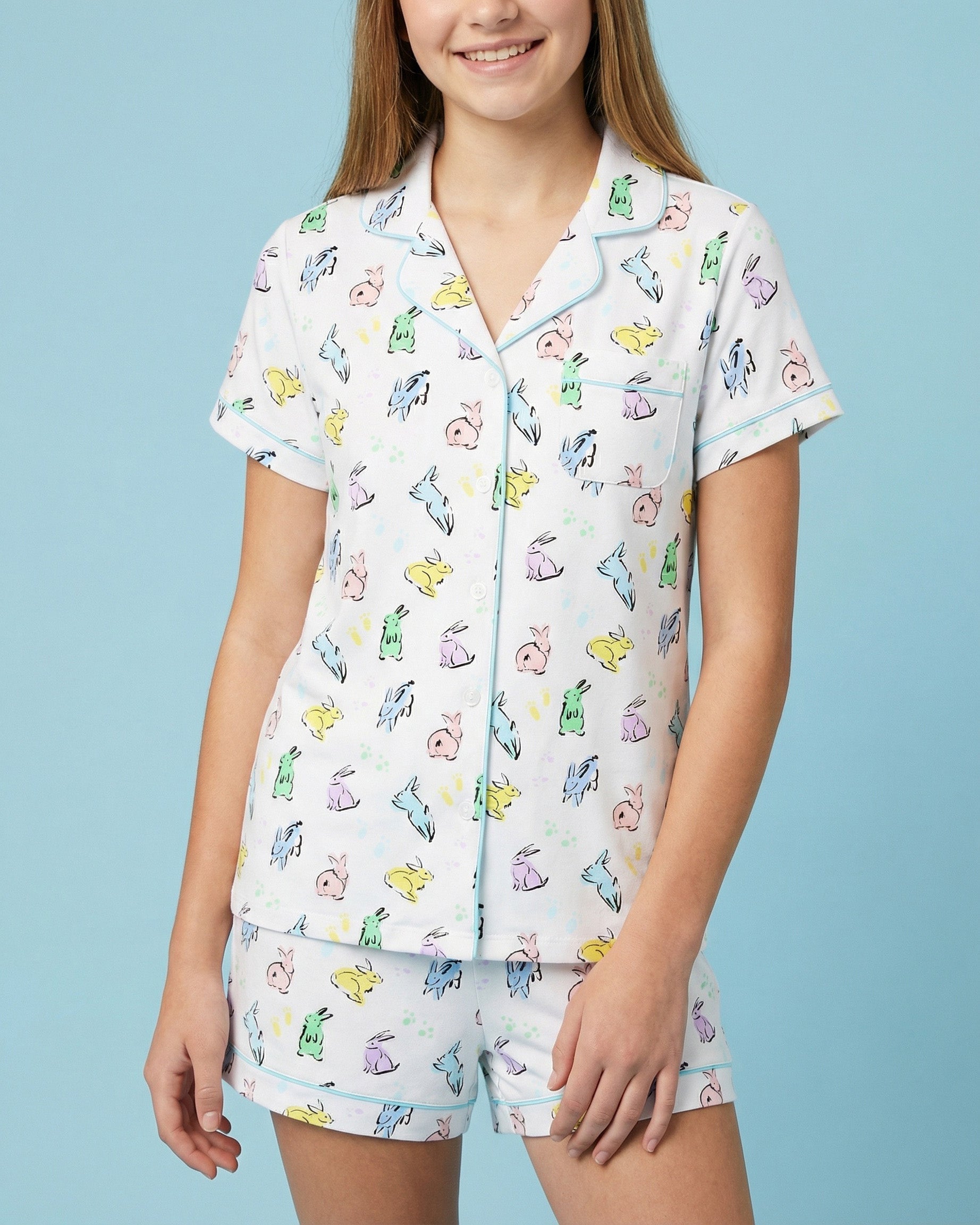 12|12 Organic Polo Pajama Set with Shorts [Bunny Hop]