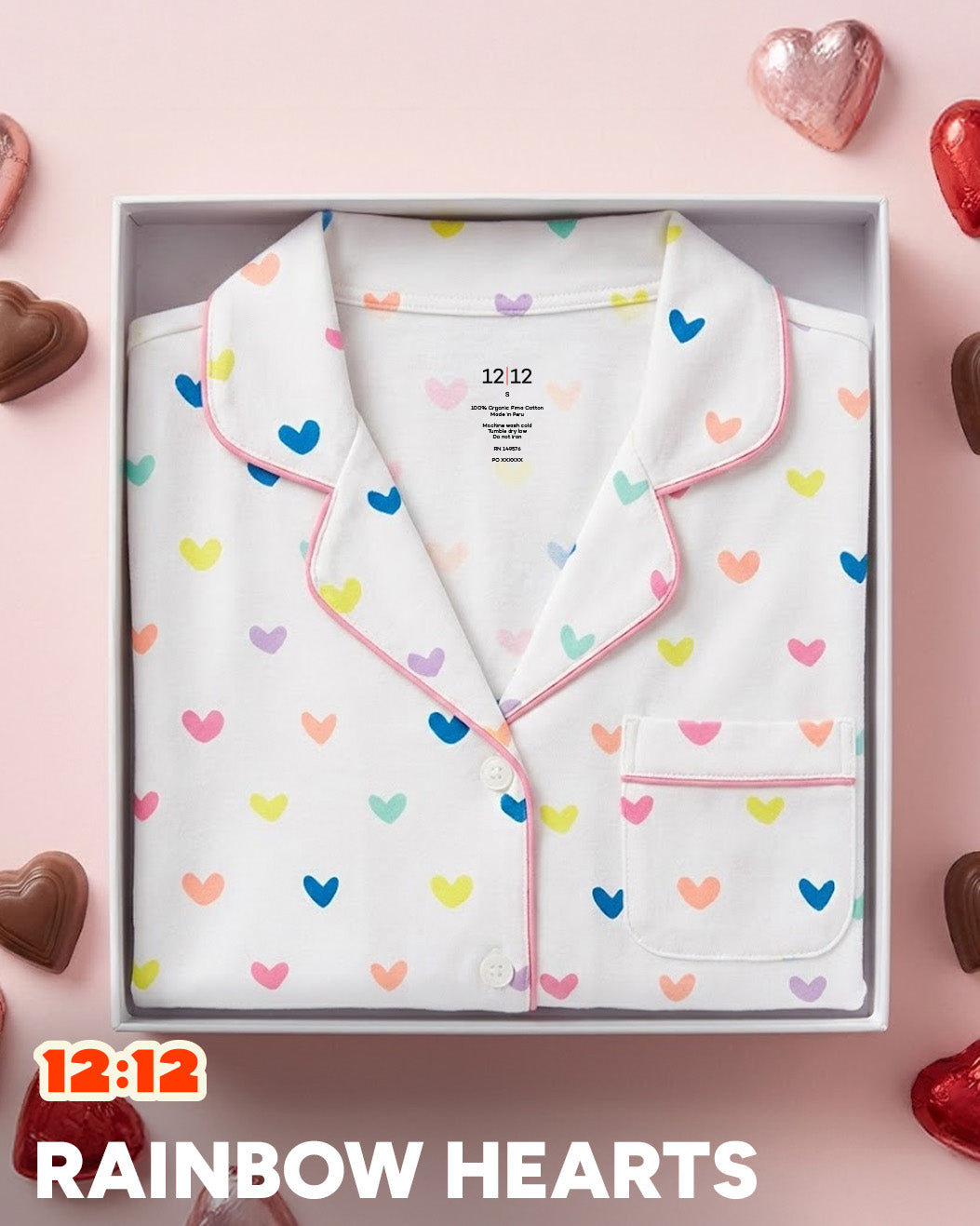 12|12 Organic Polo Pajama Set with Shorts [Rainbow Hearts]