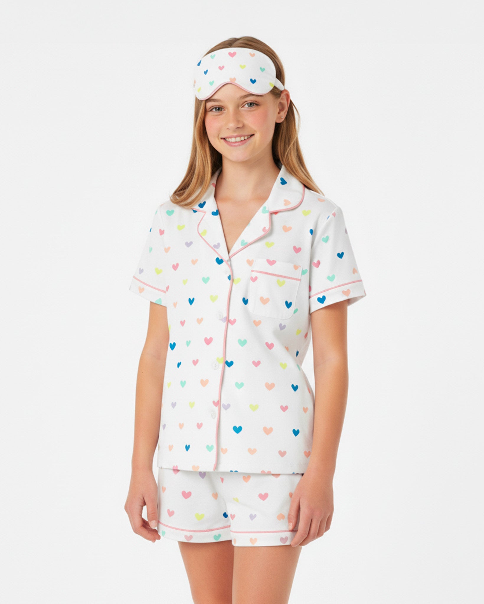 12|12 Organic Polo Pajama Set with Shorts [Rainbow Hearts]