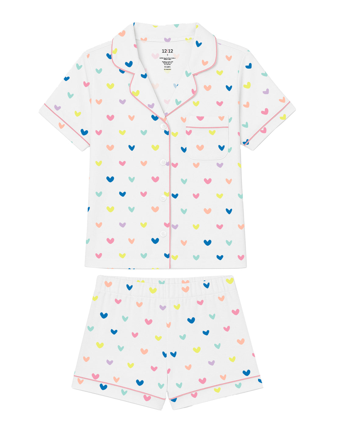 12|12 Organic Polo Pajama Set with Shorts [Rainbow Hearts]