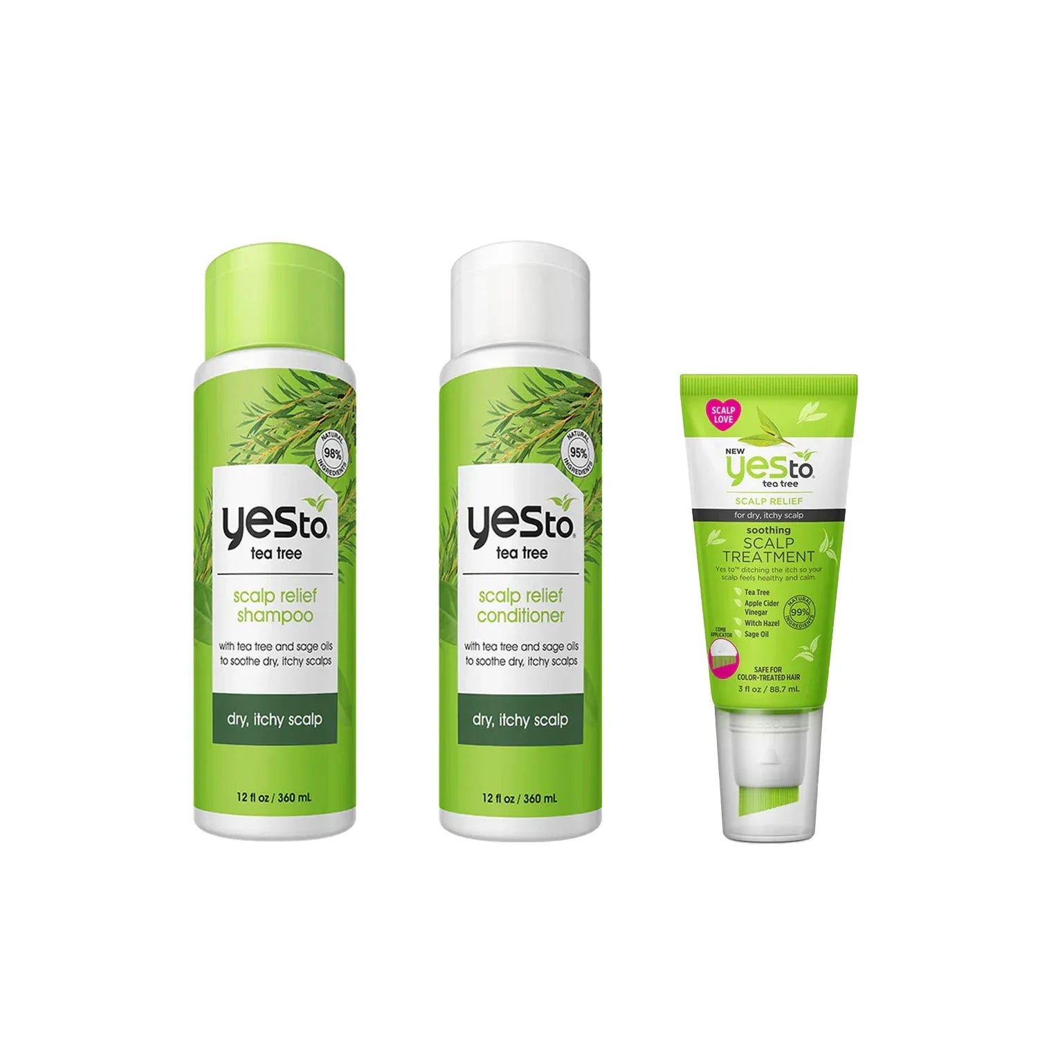 Three yesto tea tree scalp care products on a white background