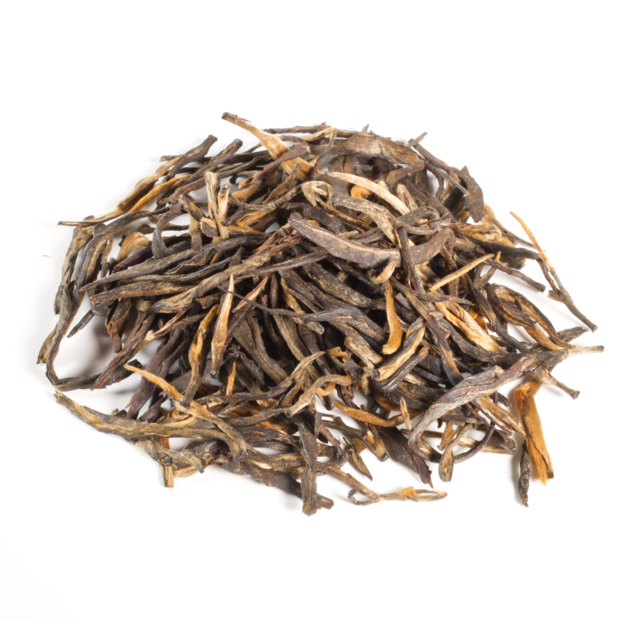 Dry tea leaves on a white background