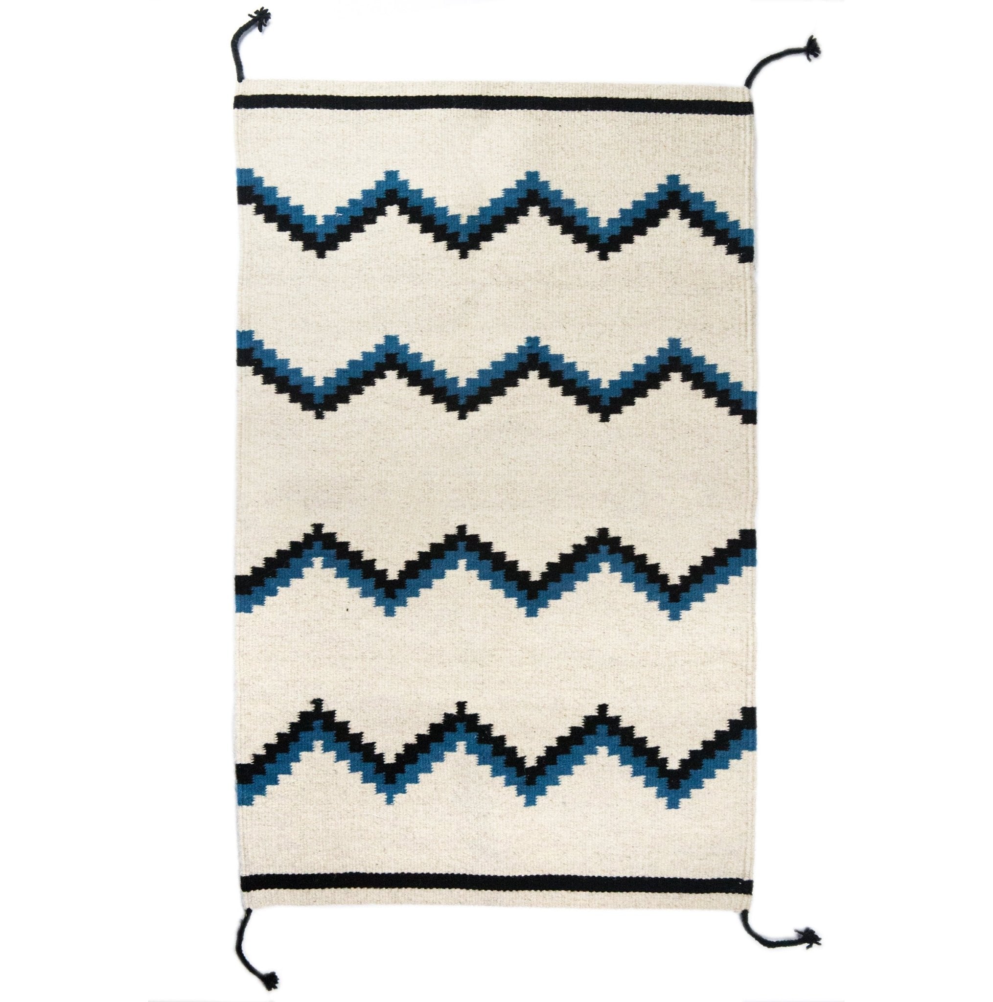 Archive New York Zapotec Blue & Black Zig Zag Rug #6