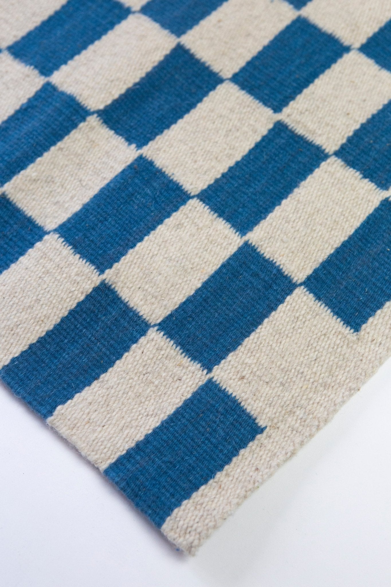 Archive New York Zapotec Checkered Rug in Blue & Ivory
