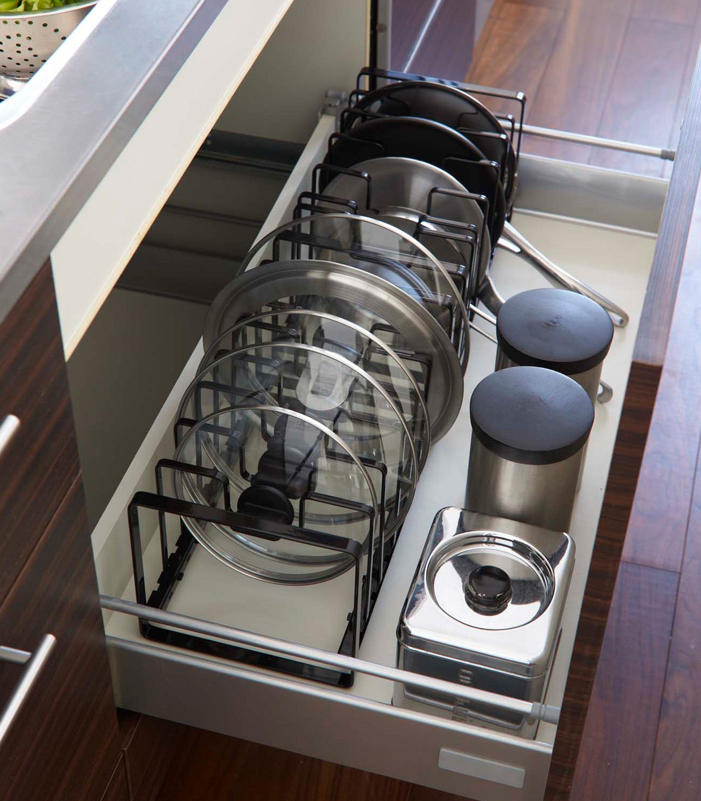 Yamazaki Home Adjustable Pot Lid and Frying Pan Organizer - Steel