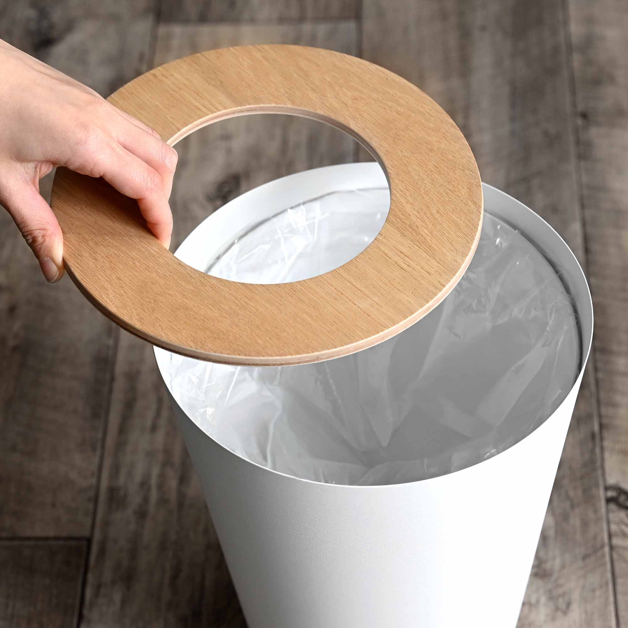 Yamazaki Home Trash Can - Round - Steel + Wood