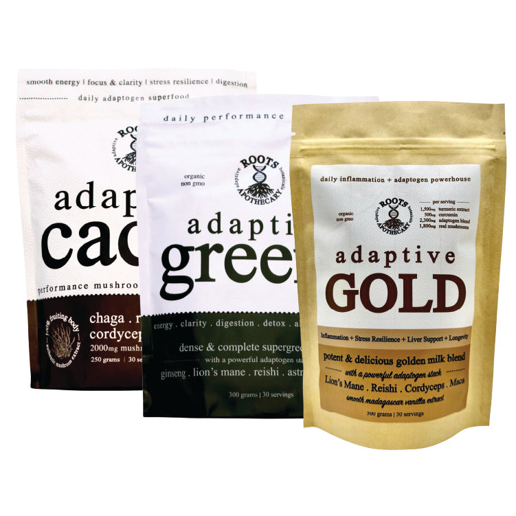 Roots Apothecary Adaptive Blend Stacks || Greens + Cacao + Gold