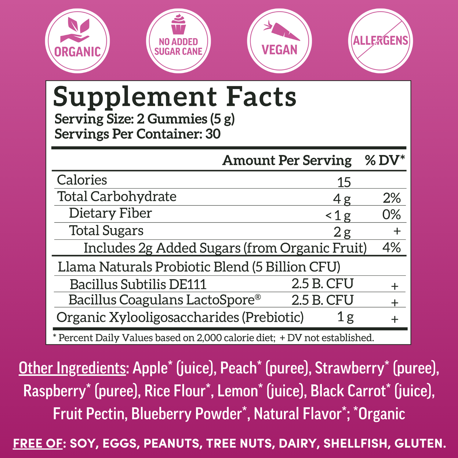 Llama Naturals Adults Organic Pre & Probiotic Gummies - Mixed Berry