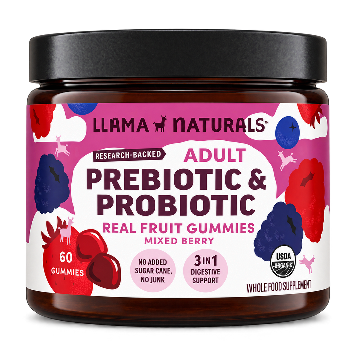 Llama Naturals Adults Organic Pre & Probiotic Gummies - Mixed Berry