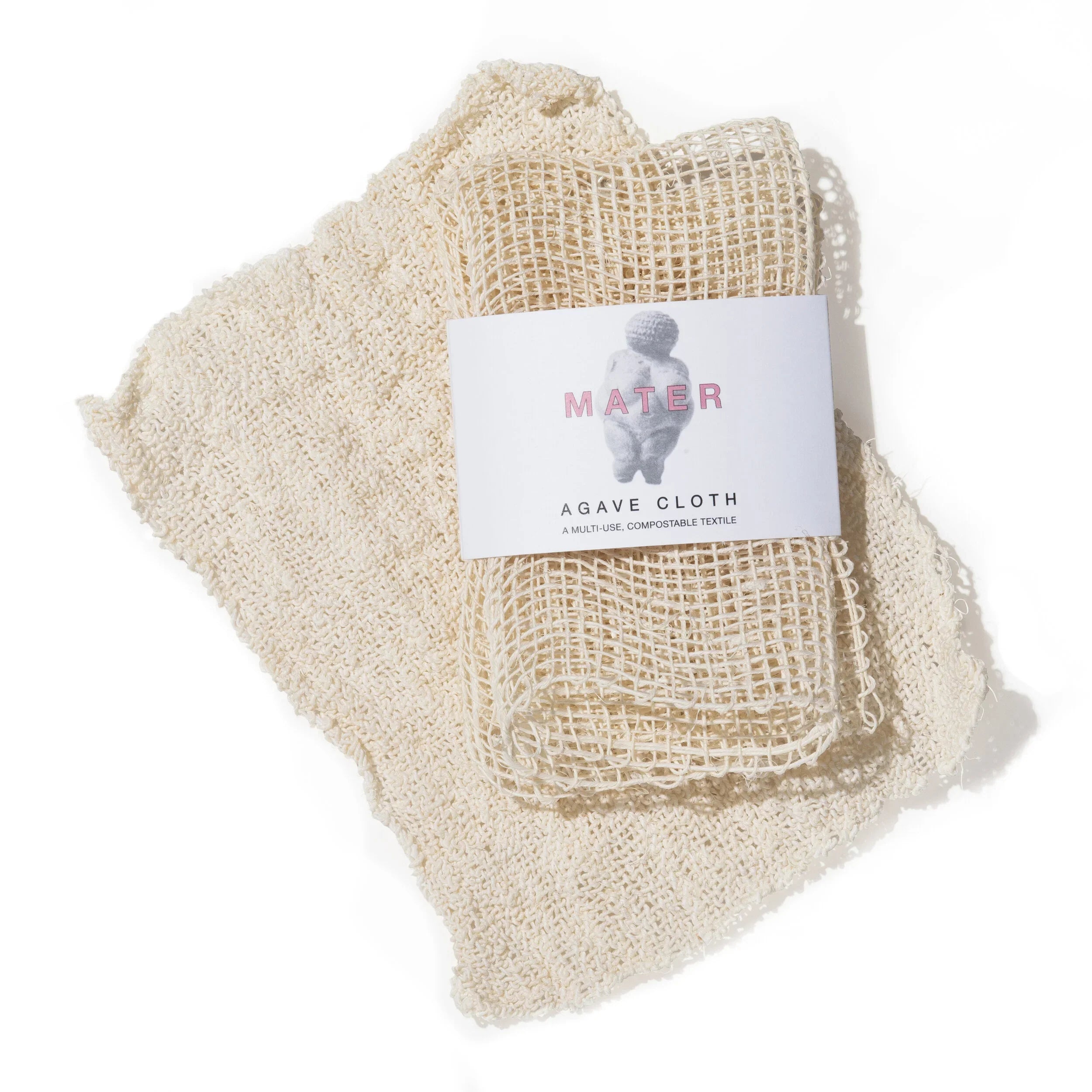 Beige agave cloth with a label on a white background