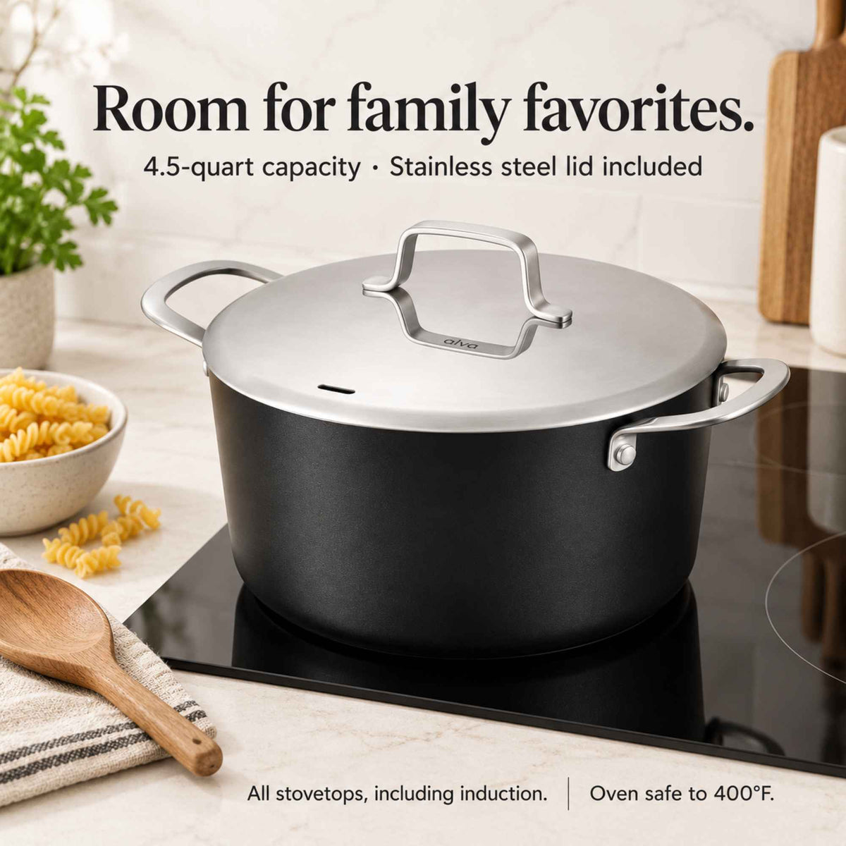 Alva Cookware Ceramic Nonstick Stock Pot with Lid, 4.5-Qt