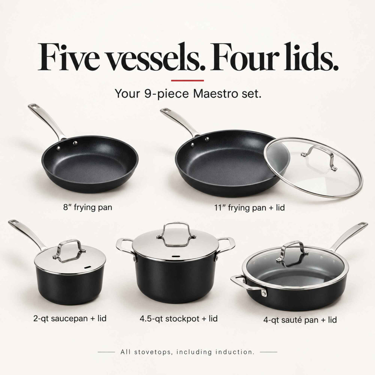 Alva Cookware Ceramic Nonstick Cookware Set, 9-Piece