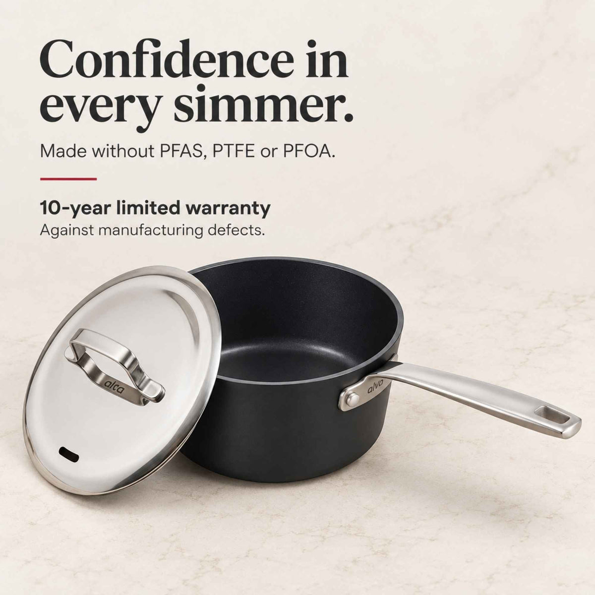 Alva Cookware Ceramic Nonstick Saucepan with Lid, 2-Qt