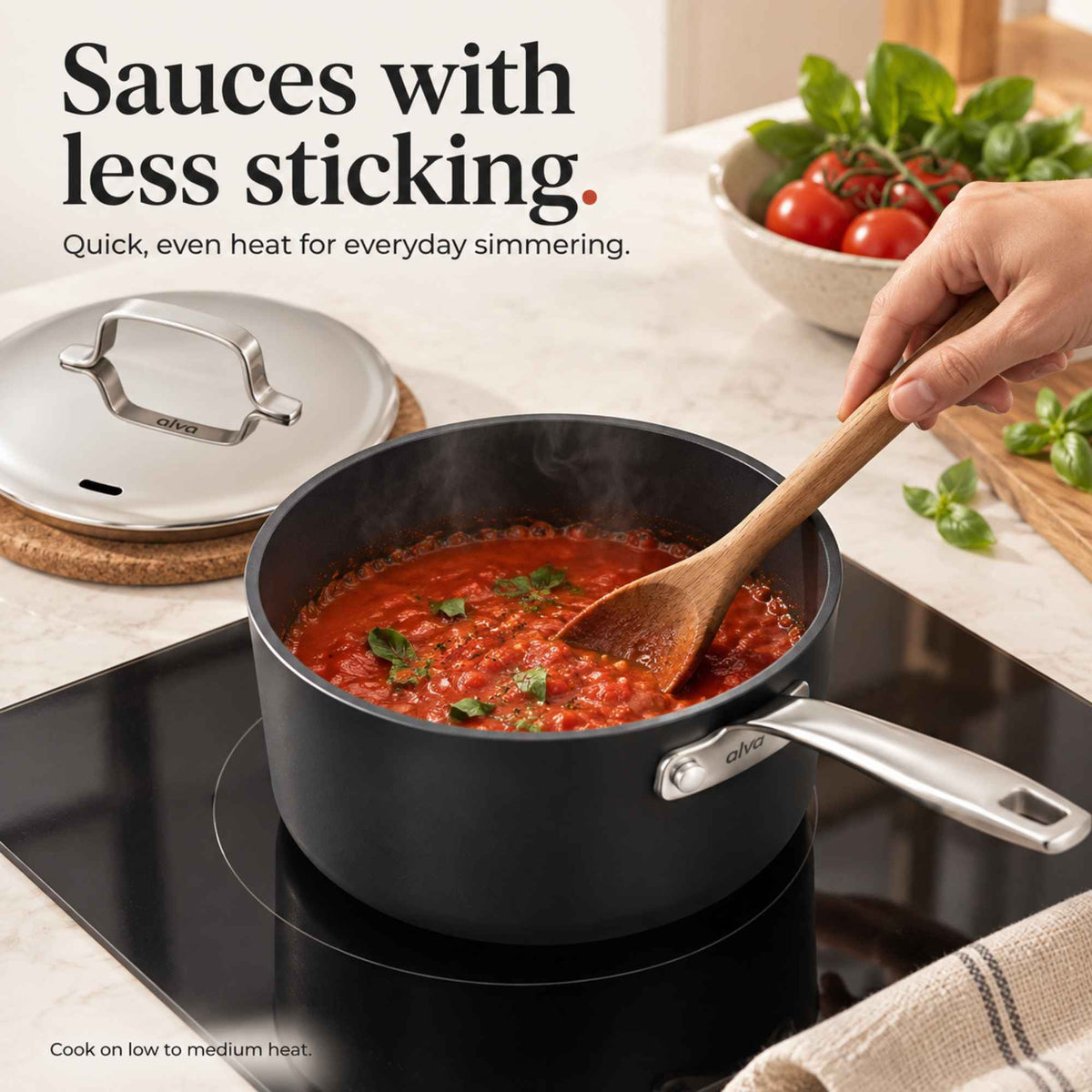 Alva Cookware Ceramic Nonstick Saucepan with Lid, 2-Qt