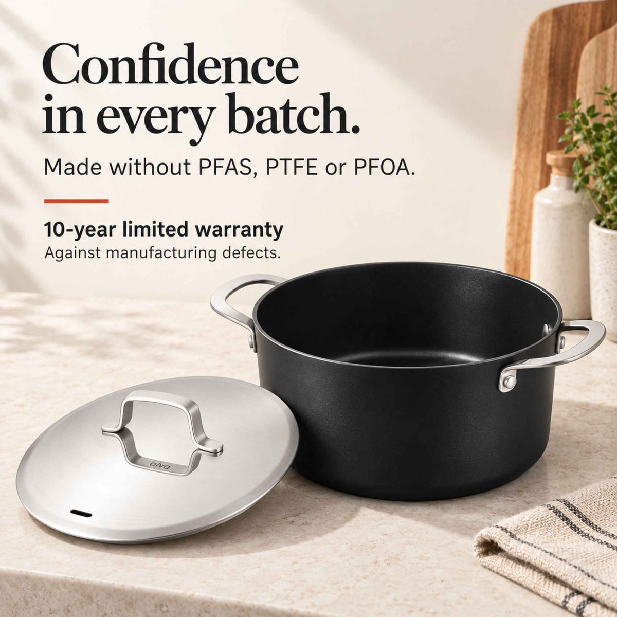 Alva Cookware Ceramic Nonstick Stock Pot with Lid, 4.5-Qt