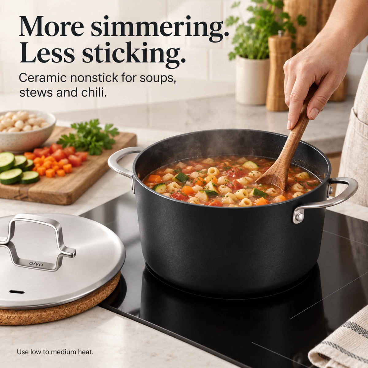 Alva Cookware Ceramic Nonstick Stock Pot with Lid, 4.5-Qt