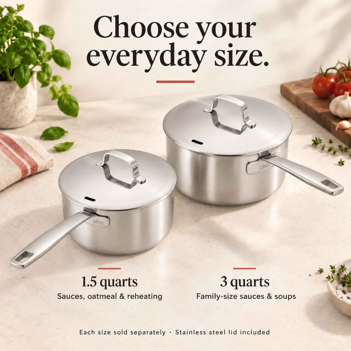 Alva Cookware 5-Ply Stainless Steel Saucepan with Lid