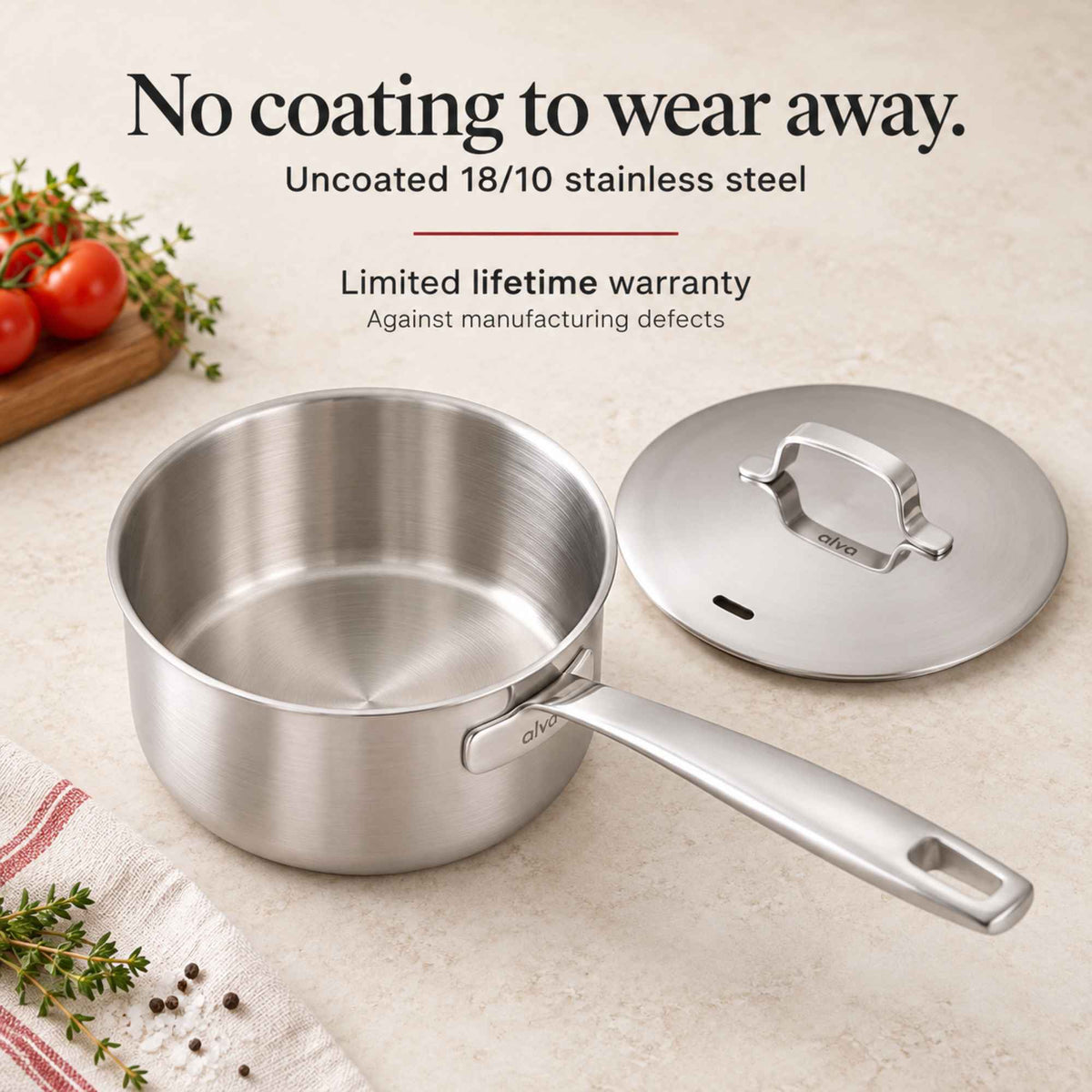Alva Cookware 5-Ply Stainless Steel Saucepan with Lid