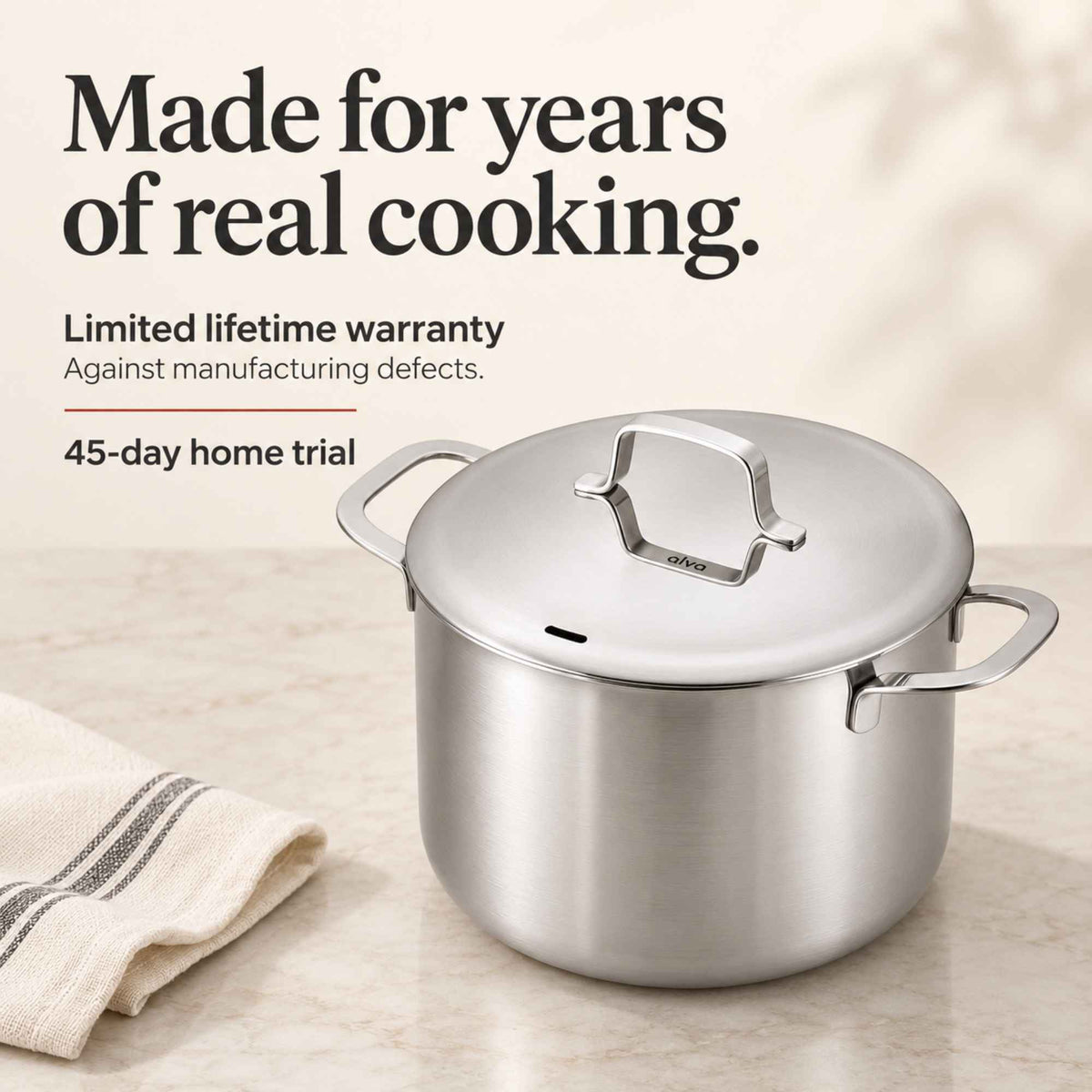 Alva Cookware 5-Ply Stainless Stock Pot with Lid, 7-Qt