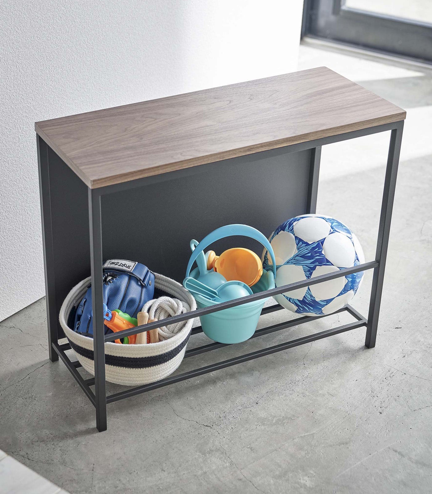 Yamazaki Home Entryway Storage Organizer & Bench (18" H)  - Steel + Wood