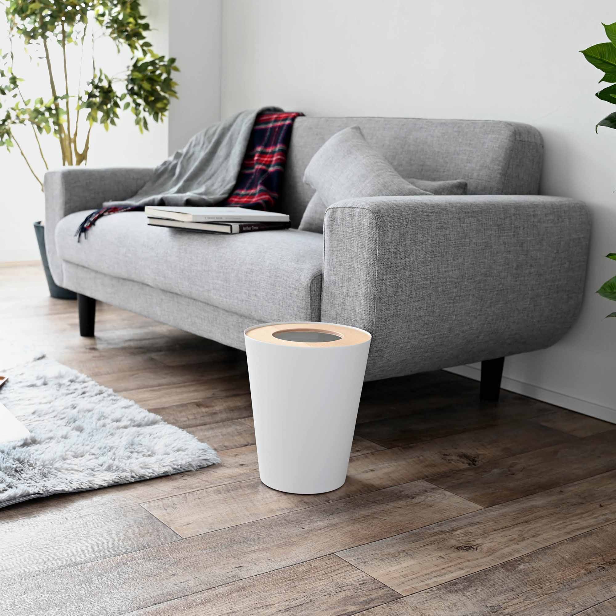 Yamazaki Home Trash Can - Round - Steel + Wood