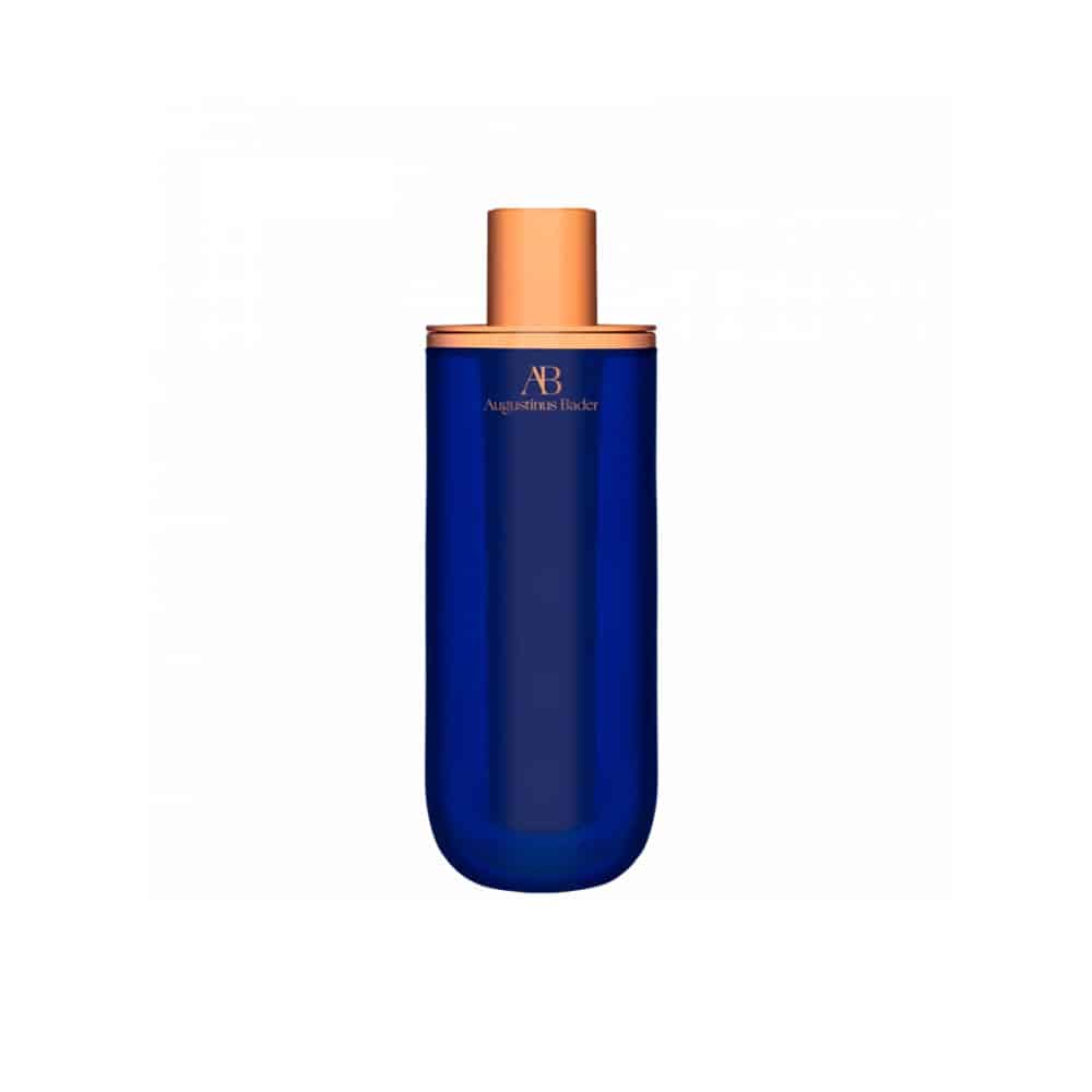 Blue bottle with a copper cap on a white background