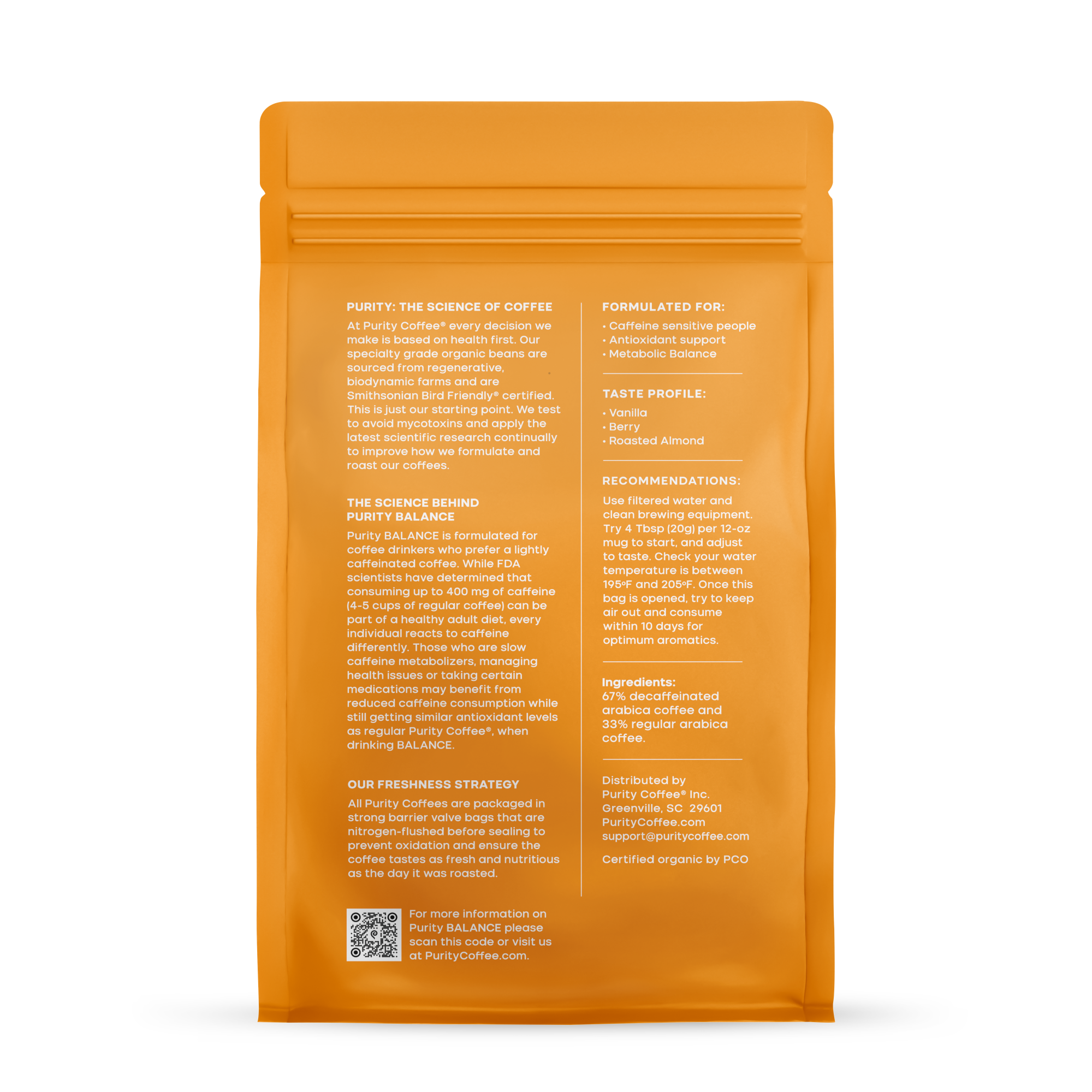 Purity Coffee BALANCE: ²/₃ Decaf Whole Bean Coffee