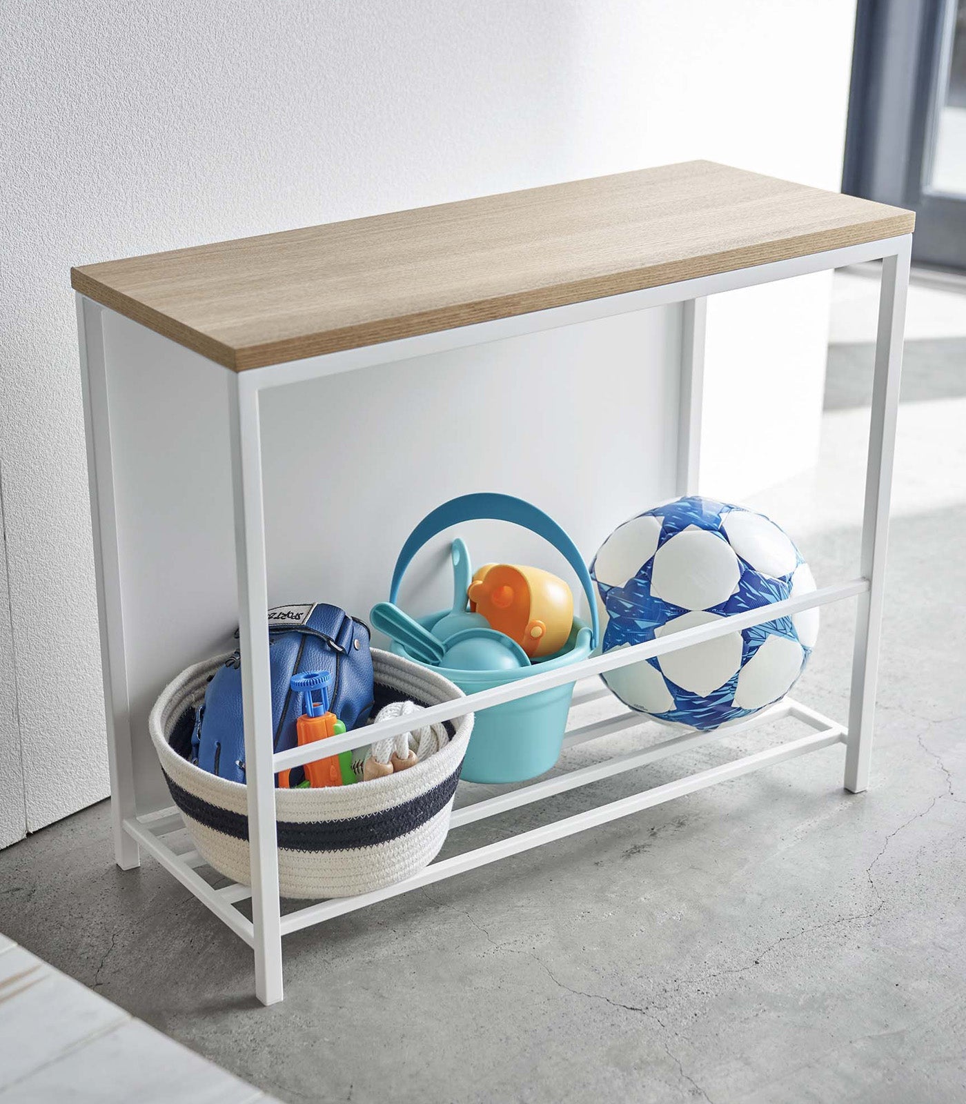 Yamazaki Home Entryway Storage Organizer & Bench (18" H)  - Steel + Wood