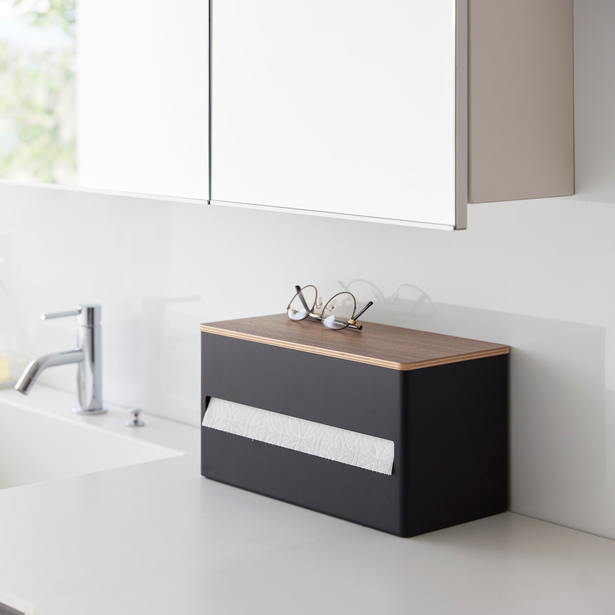 Yamazaki Home Paper Towel Dispenser - Steel + Wood